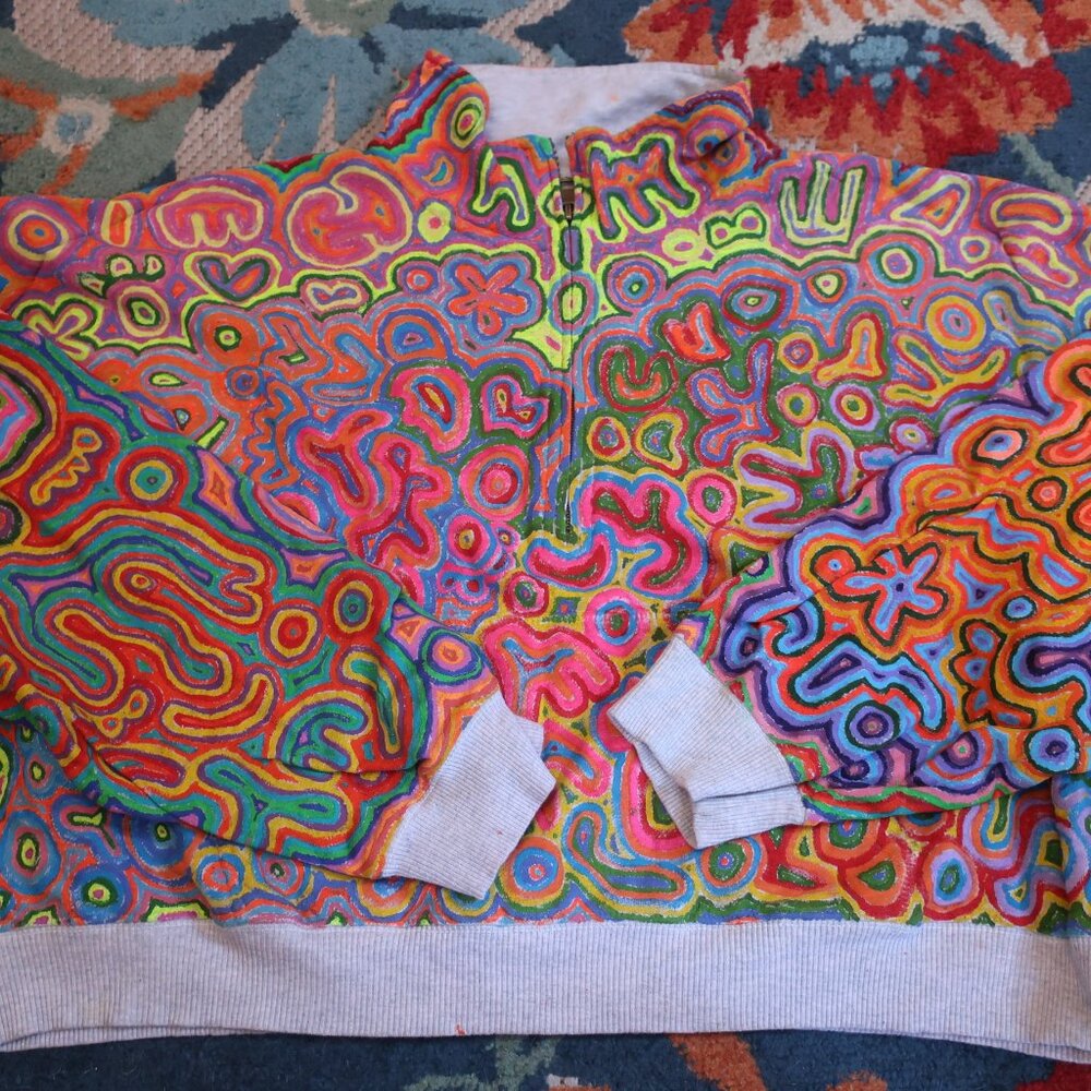 Hand Painted Cropped Half Zip Sweatshirt